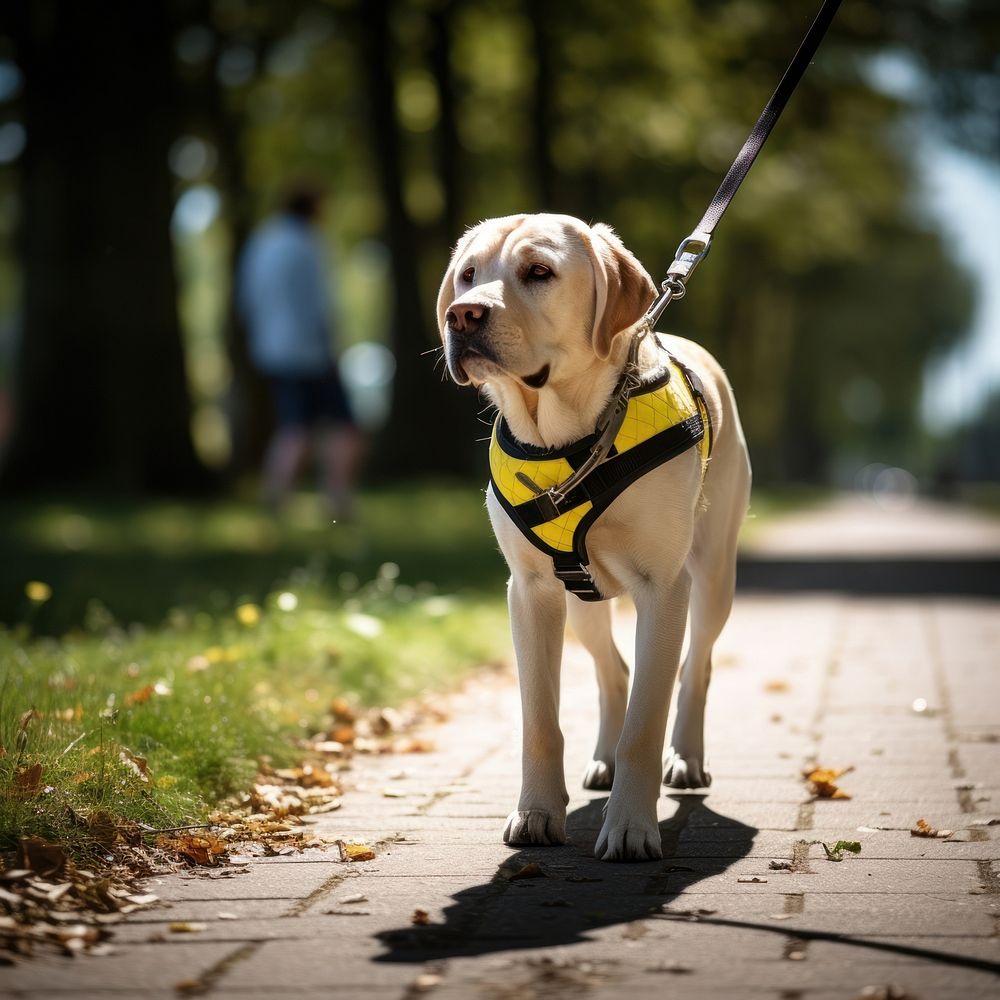 A guide dog animal mammal leash. 