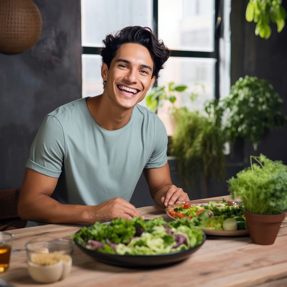 Salad smile table green. AI generated Image by rawpixel.