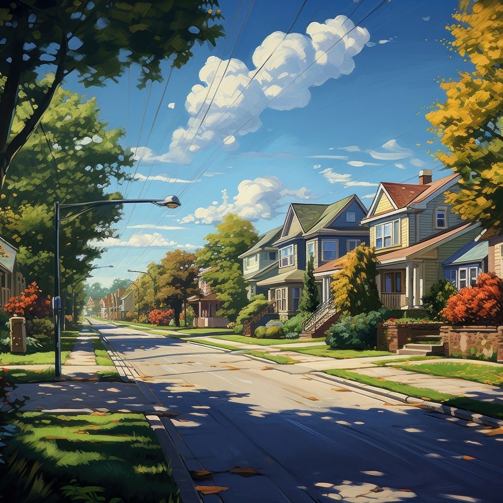 Suburban area street road city. AI generated Image by rawpixel.