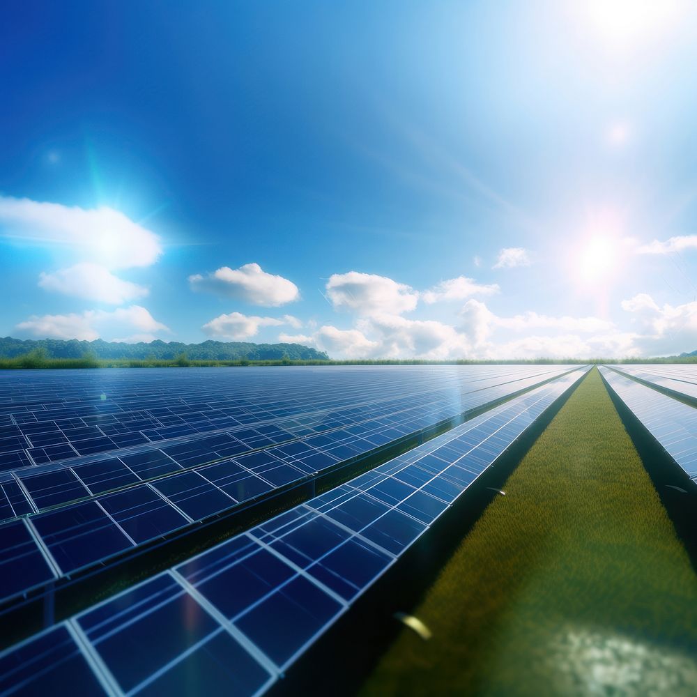 Solar cells plantation landscape skyline. 