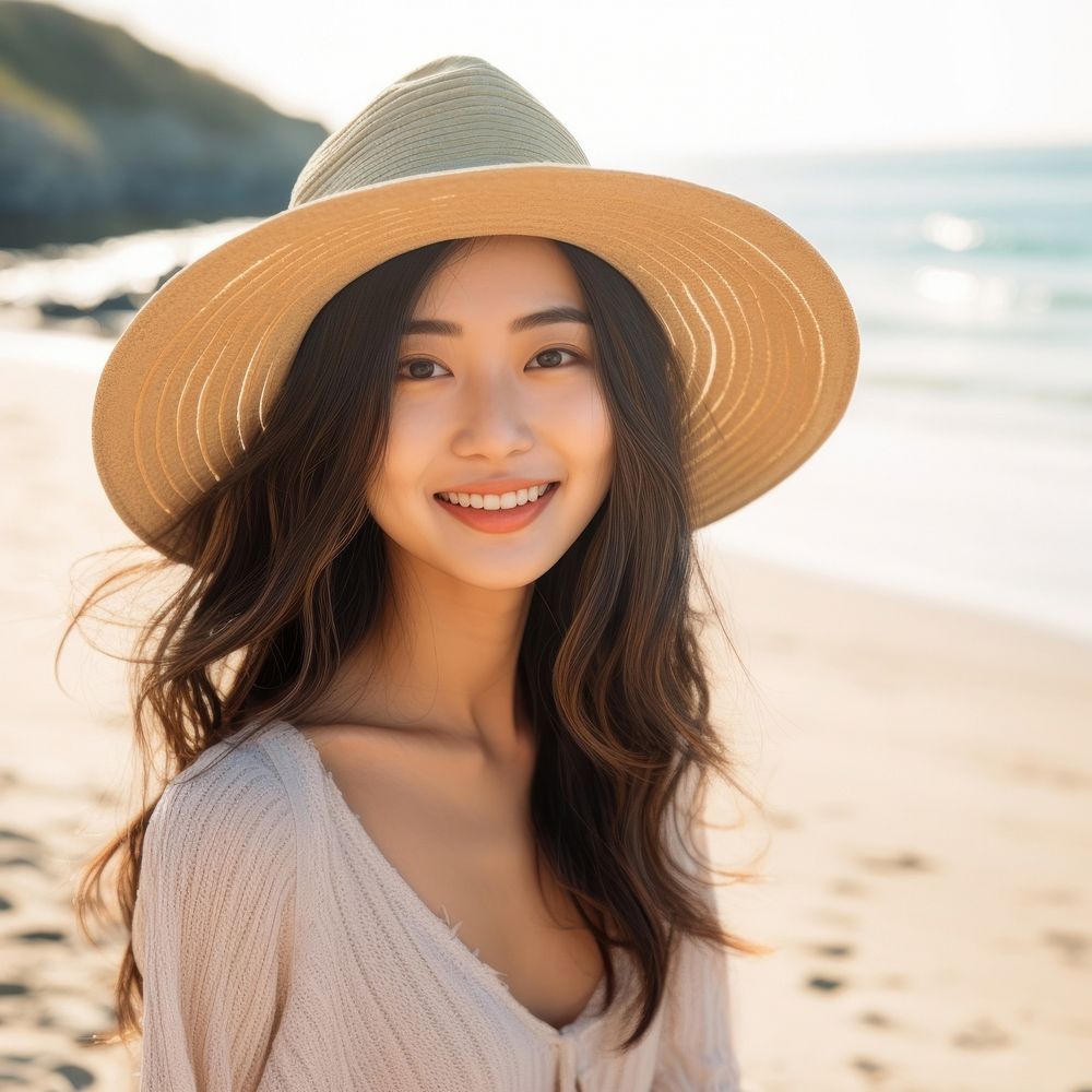 Portrait smiling beach smile. AI generated Image by rawpixel.