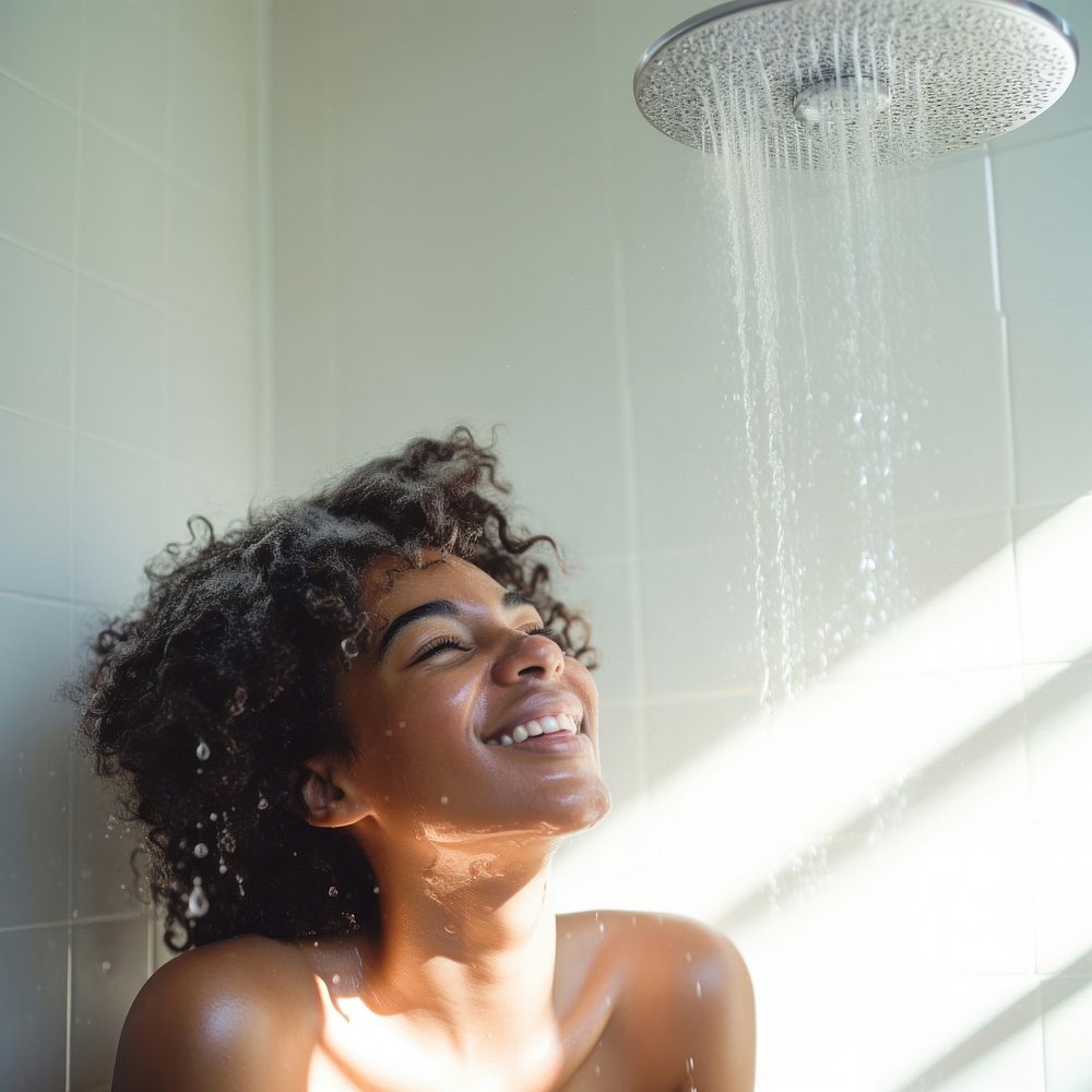 Woman wash hair cheerful bathroom shower. AI generated Image by rawpixel.