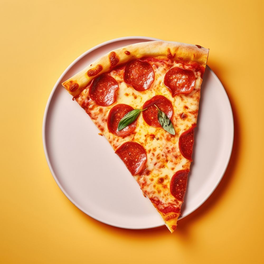 Pizza pepperoni slice plate. AI generated Image by rawpixel.