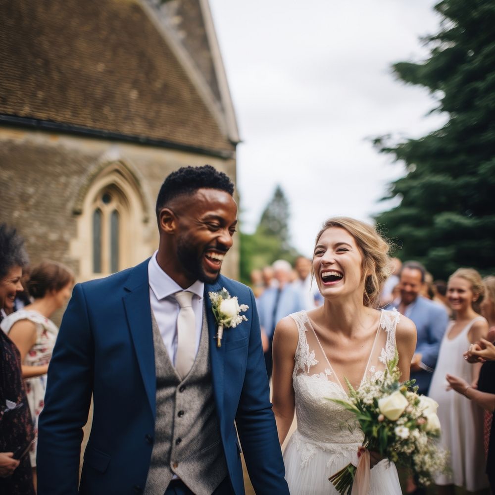 Laughing bride outdoors portrait. AI generated Image by rawpixel.