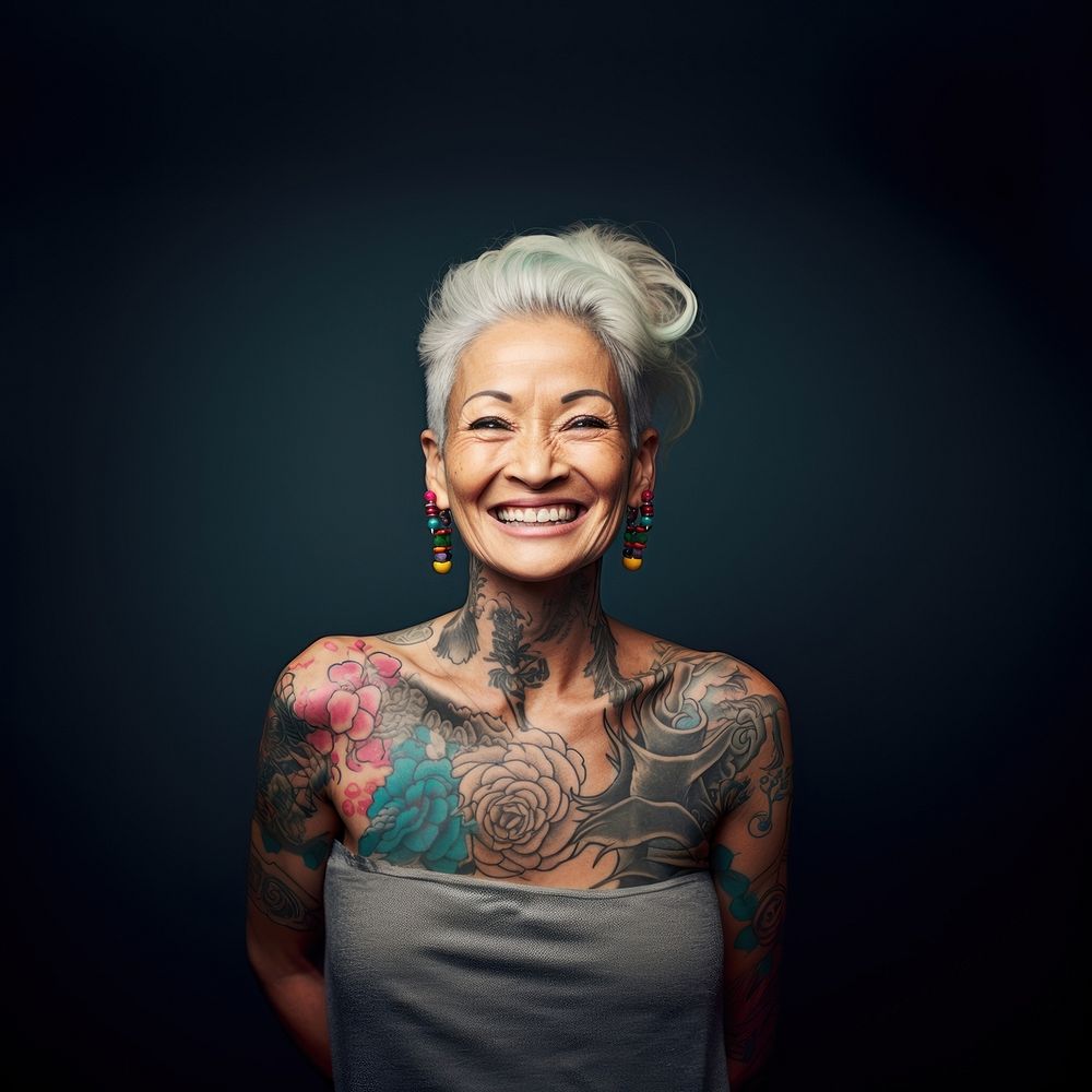 Tattoo portrait smiling smile. AI generated Image by rawpixel.