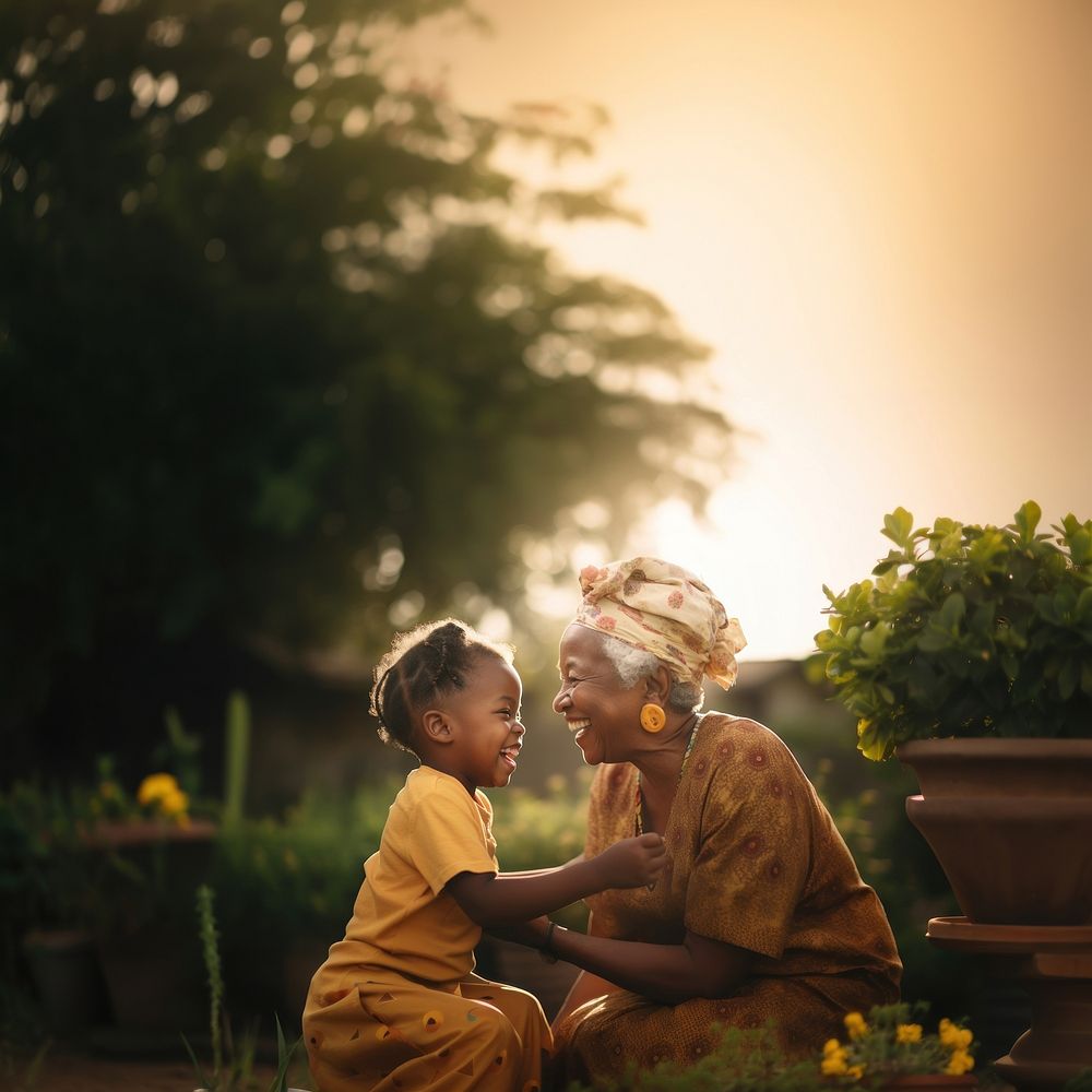 Senior child plant togetherness. AI generated Image by rawpixel.