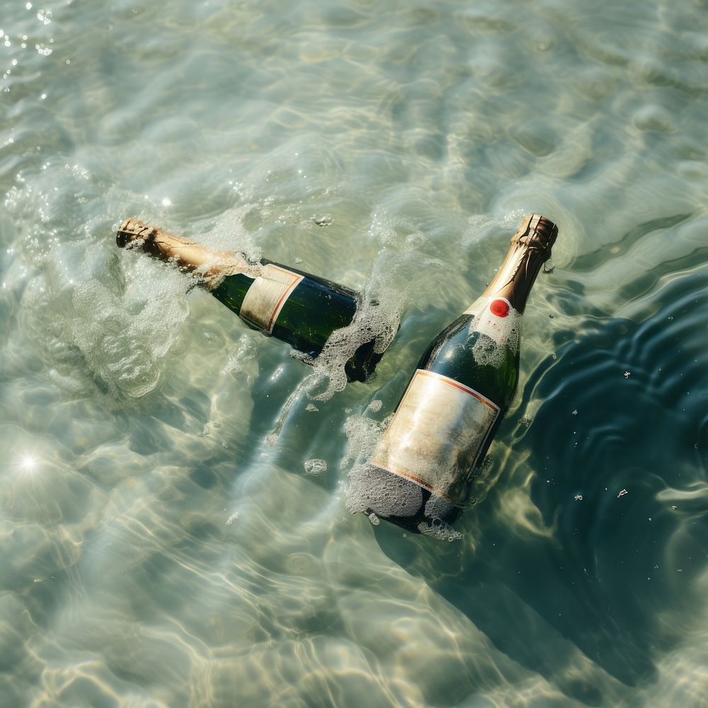 Champagne bottles drink refreshment reflection. AI generated Image by rawpixel.