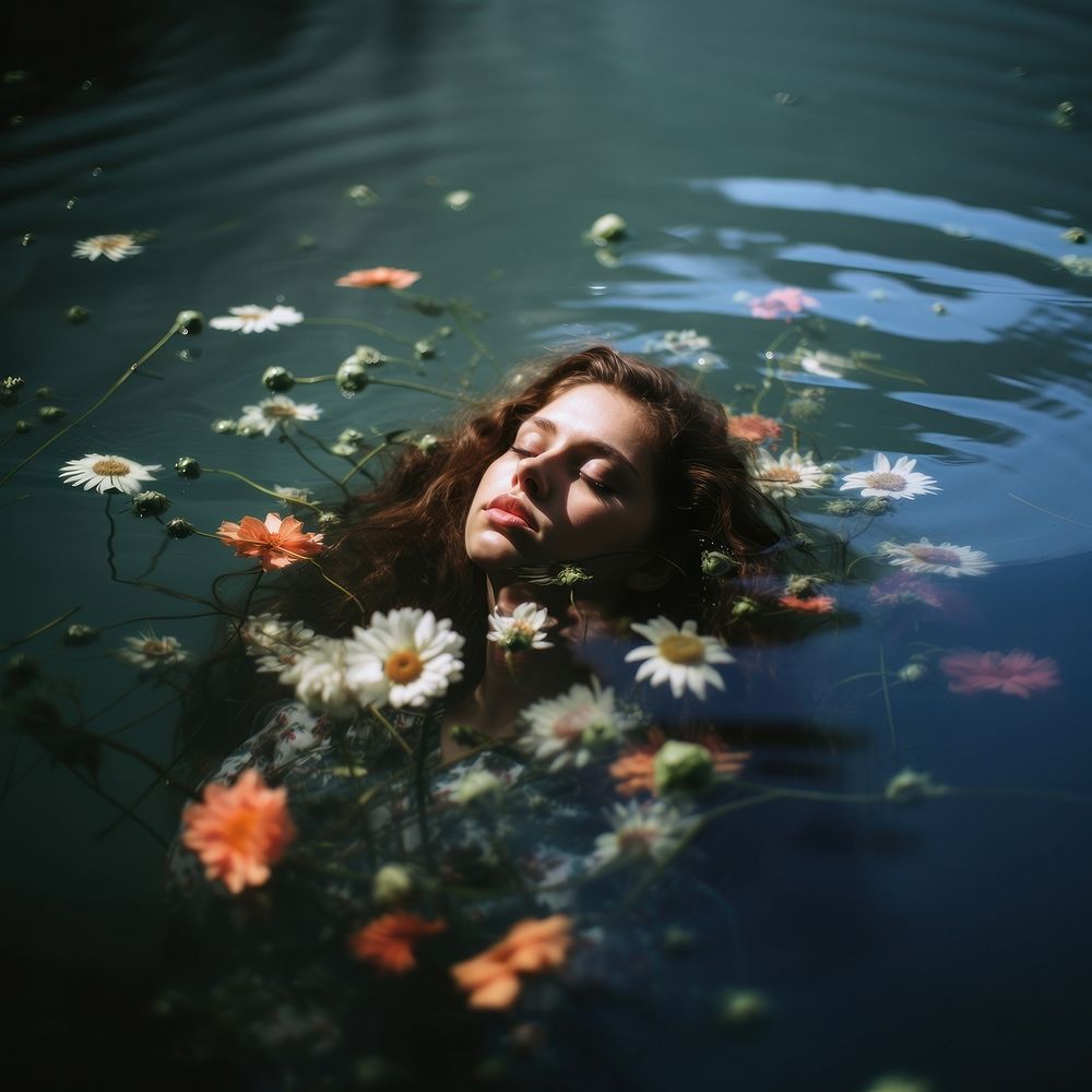 Floating flower swimming portrait. AI | Free Photo - rawpixel
