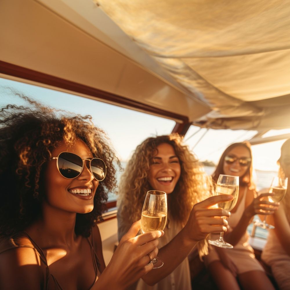 Diverse friends drink champagne party yacht adult. AI generated Image by rawpixel.