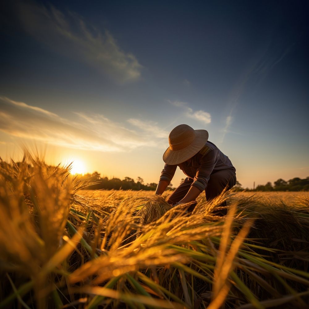 Photo of farmer in golden hour.  