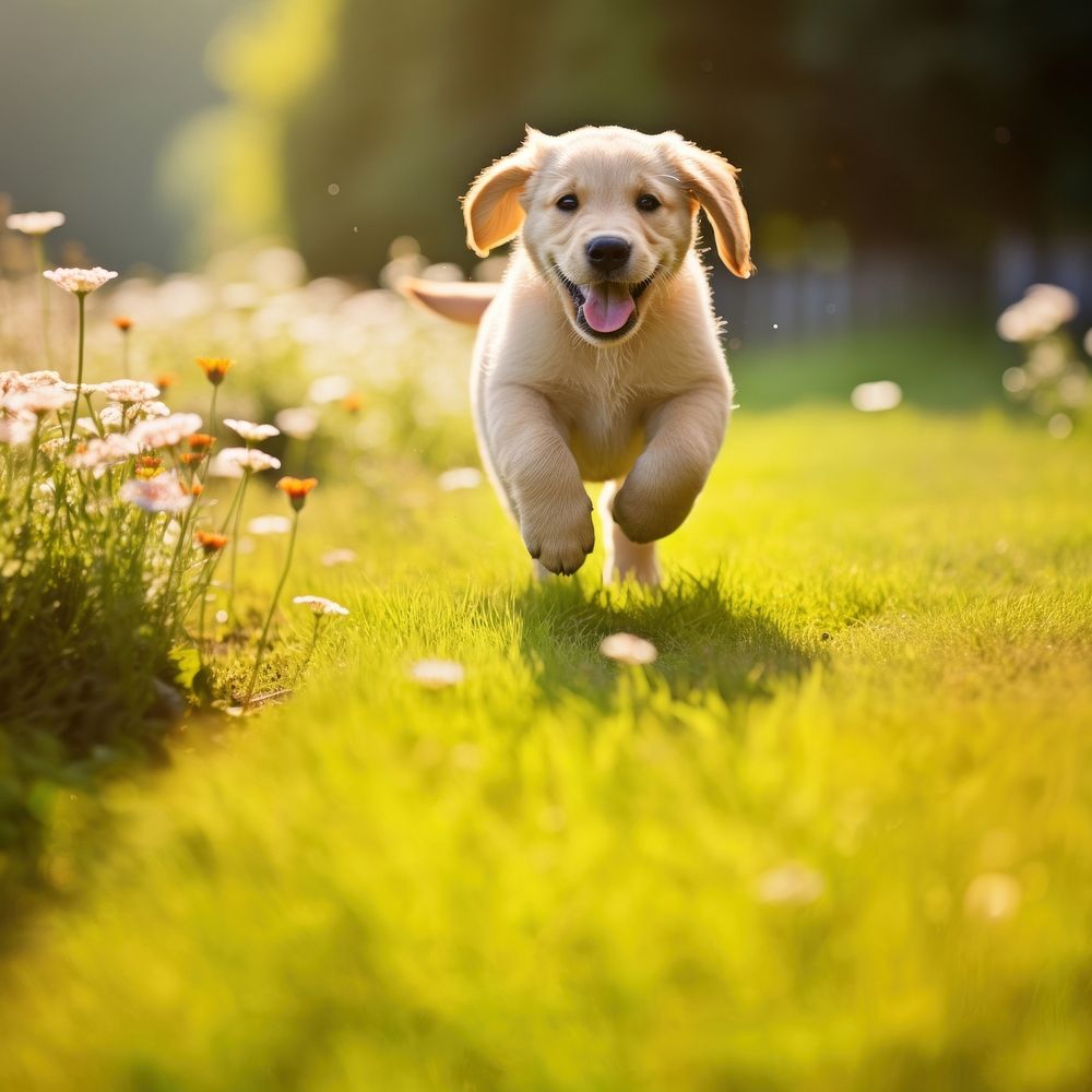 Puppy playing animal mammal plant. AI generated Image by rawpixel.