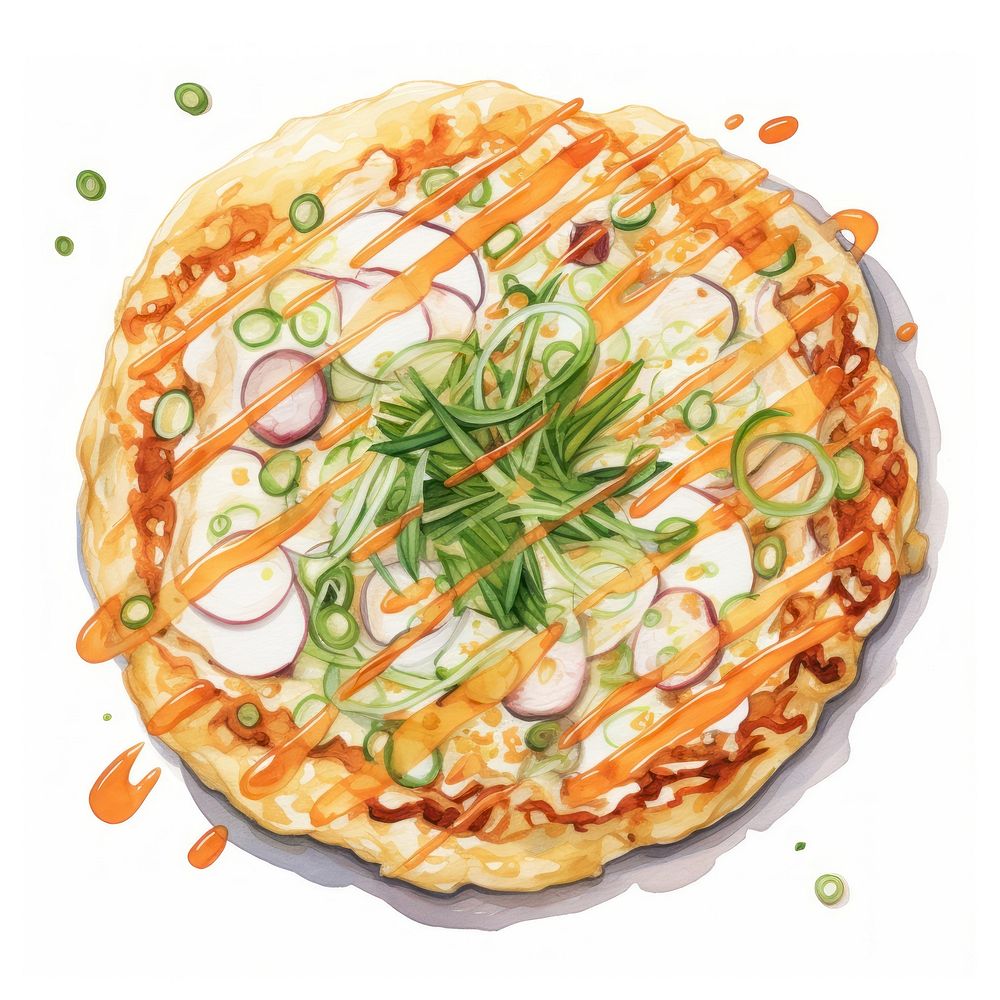 Okonomiyaki food pizza meal tart. AI generated Image by rawpixel.