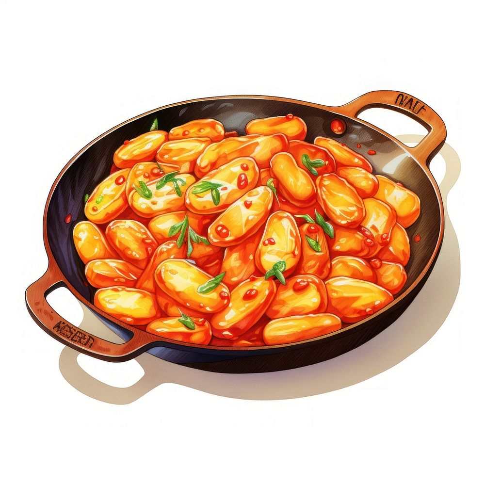 Tteokbokki white background container vegetable. AI generated Image by rawpixel.
