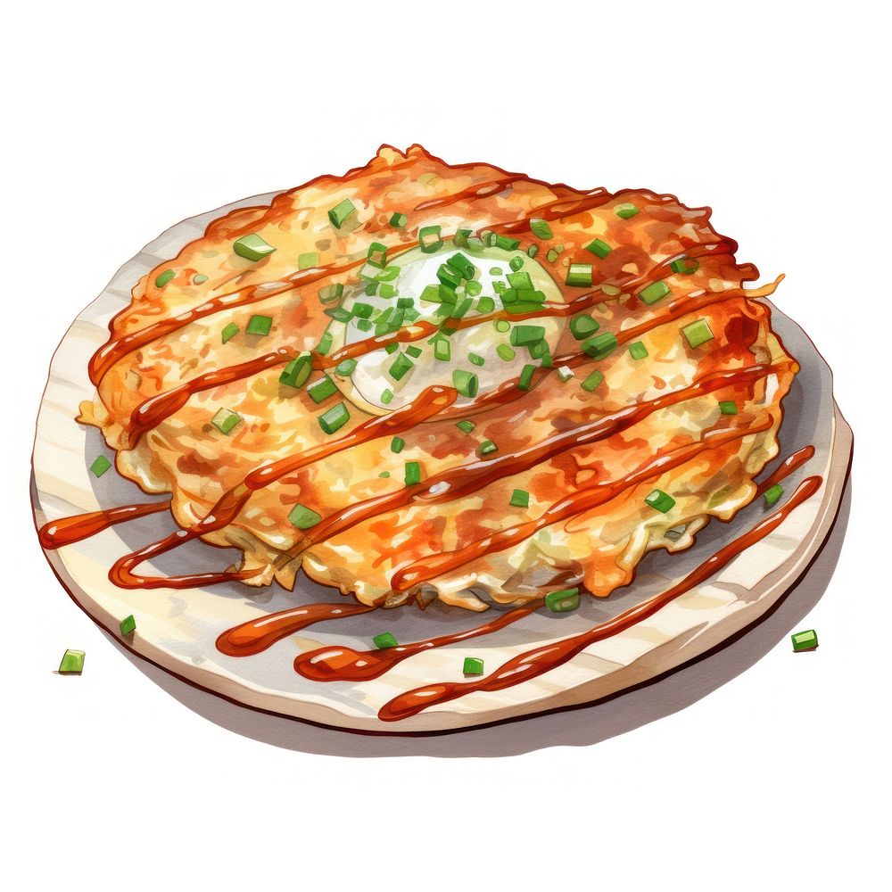 Okonomiyaki food pizza meal dish. AI generated Image by rawpixel.