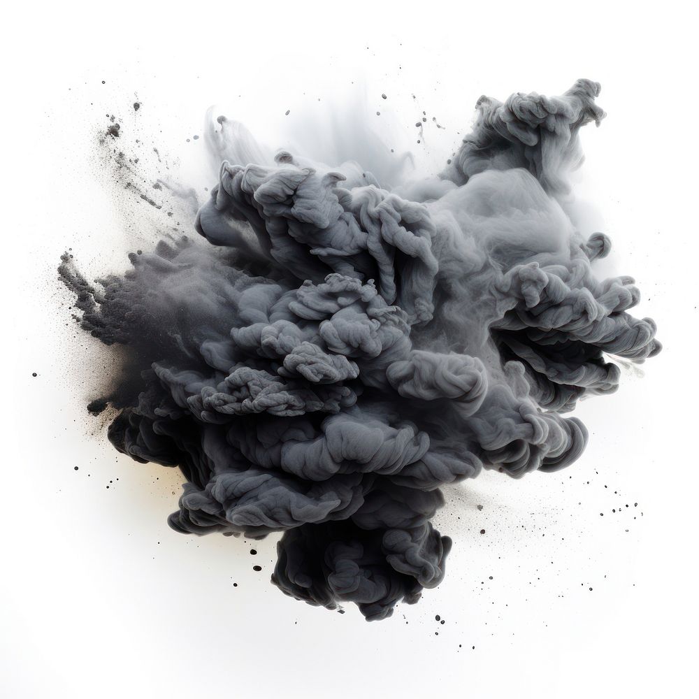 Black smoke white background splattered. 