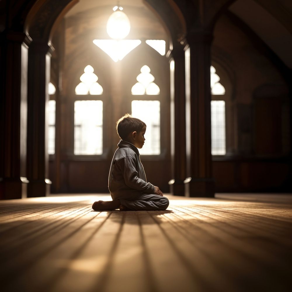 Sitting praying light floor. AI generated Image by rawpixel.