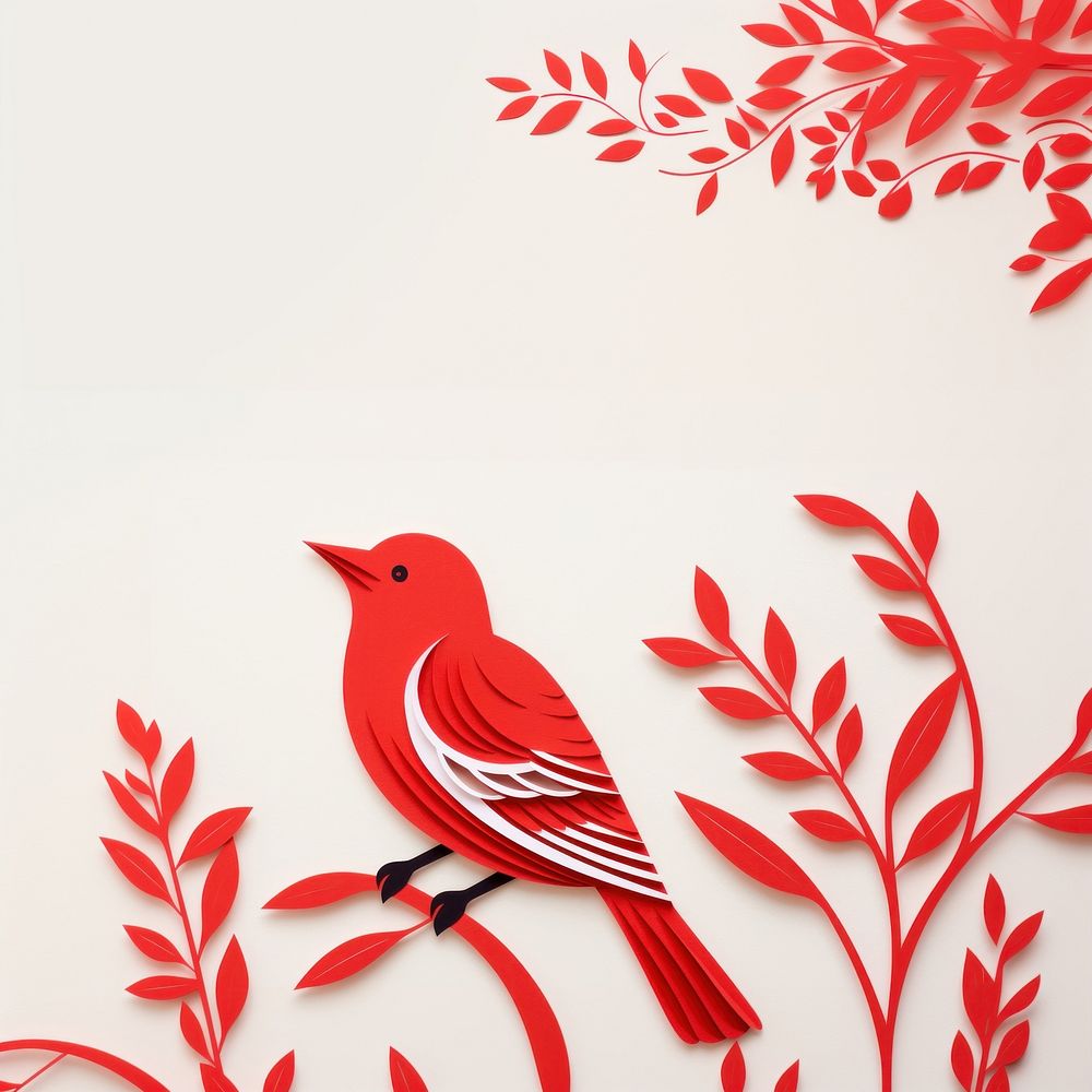 Japanese style paper cut bird animal red. AI generated Image by rawpixel.