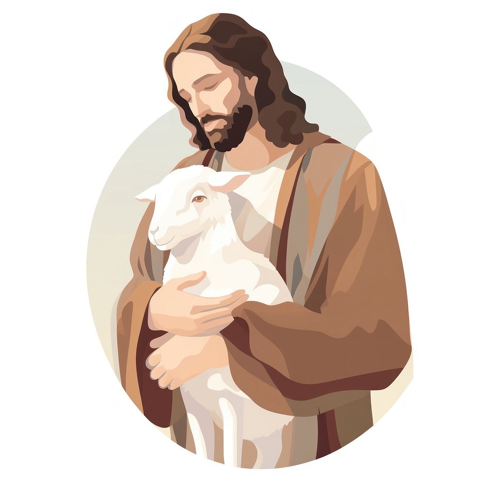 Jesus holding a lamb adult white background photography. AI generated Image by rawpixel.