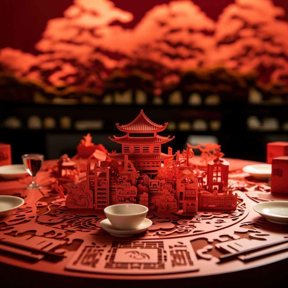 Dim sum table red spirituality. AI generated Image by rawpixel.