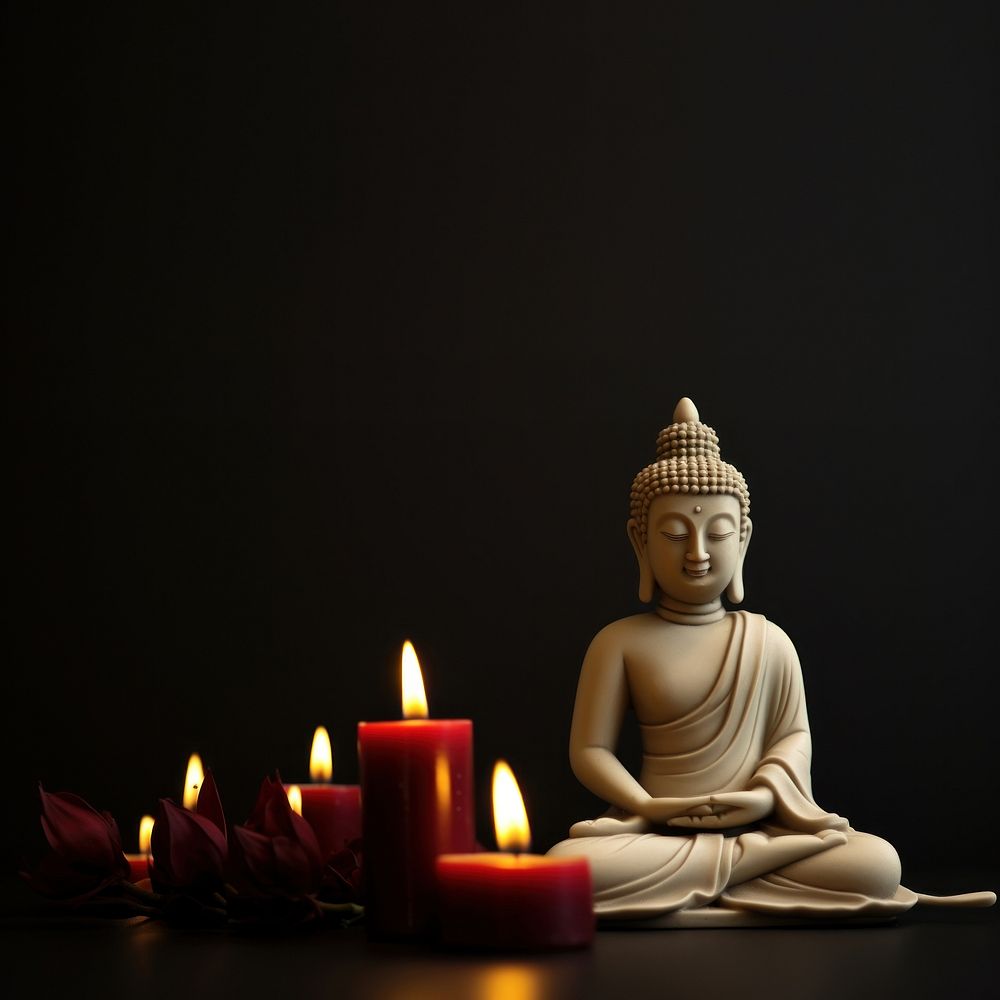 Buddhist statue candle representation spirituality. AI generated Image by rawpixel.