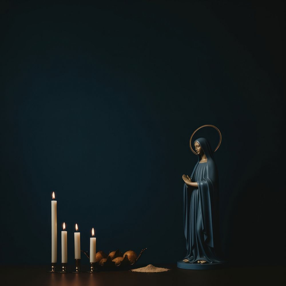 Mary statue candle spirituality architecture. AI generated Image by rawpixel.