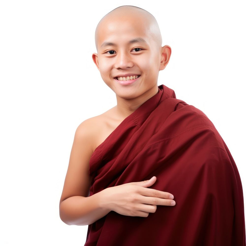 Buddhist monk white background spirituality happiness. AI generated Image by rawpixel.