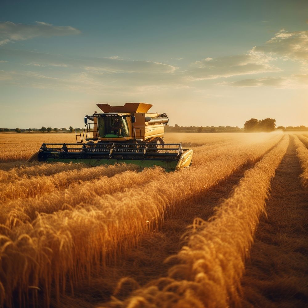 Golden crops harvest agriculture harvester. AI generated Image by rawpixel.