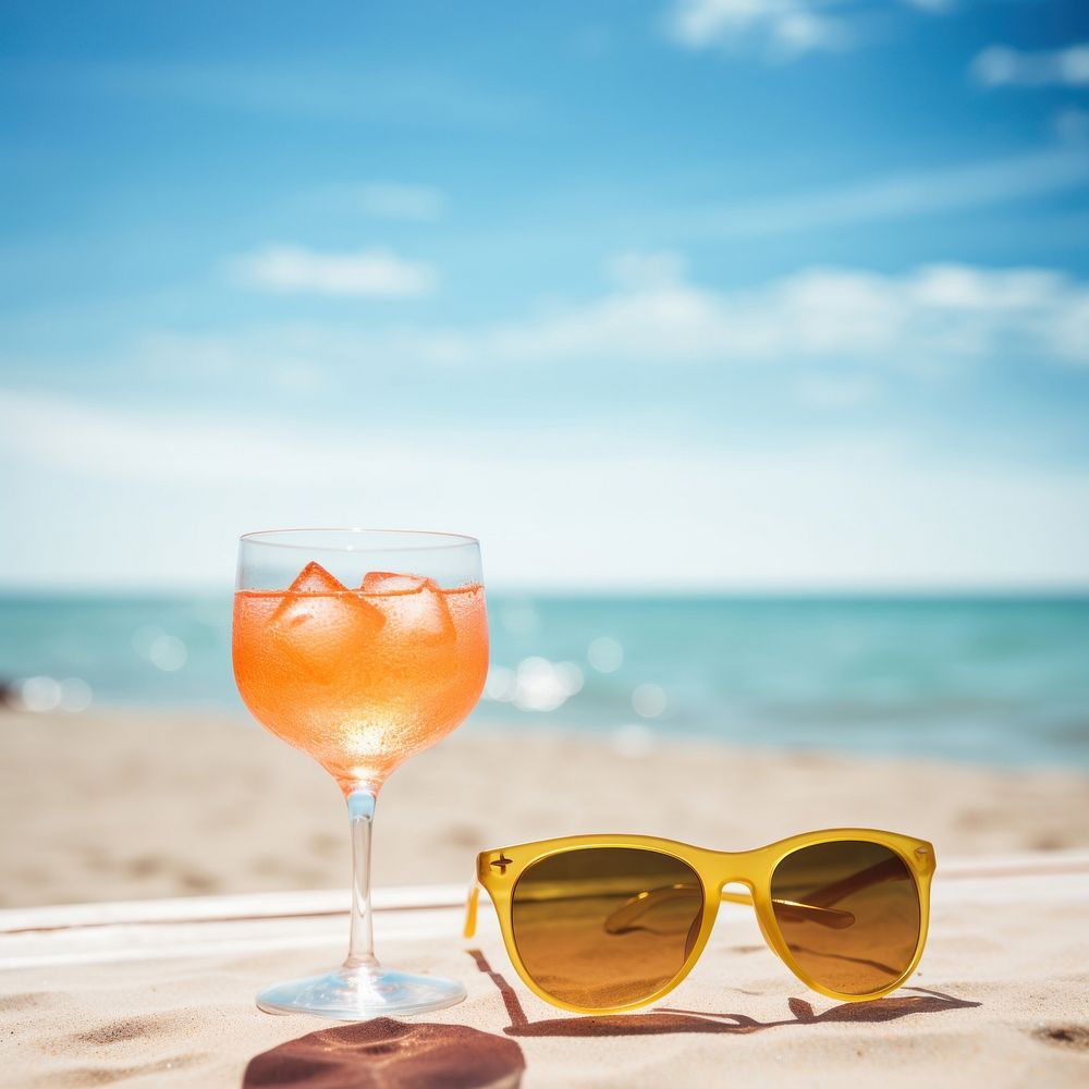 Cocktail sunglasses beach outdoors. 