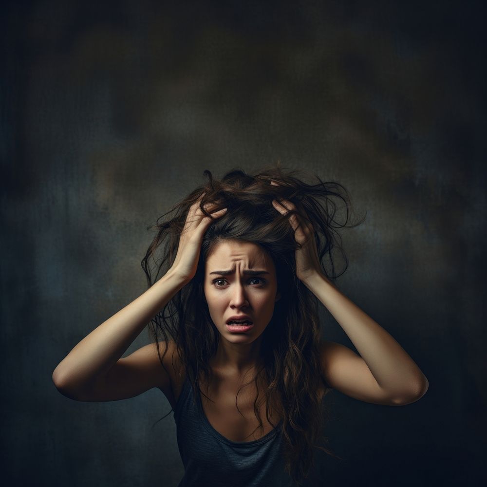 Distressed portrait worried adult. AI generated Image by rawpixel.