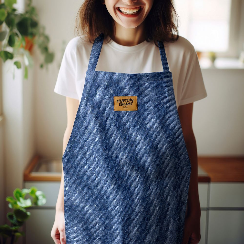 Kitchen apron mockup, fabric design psd