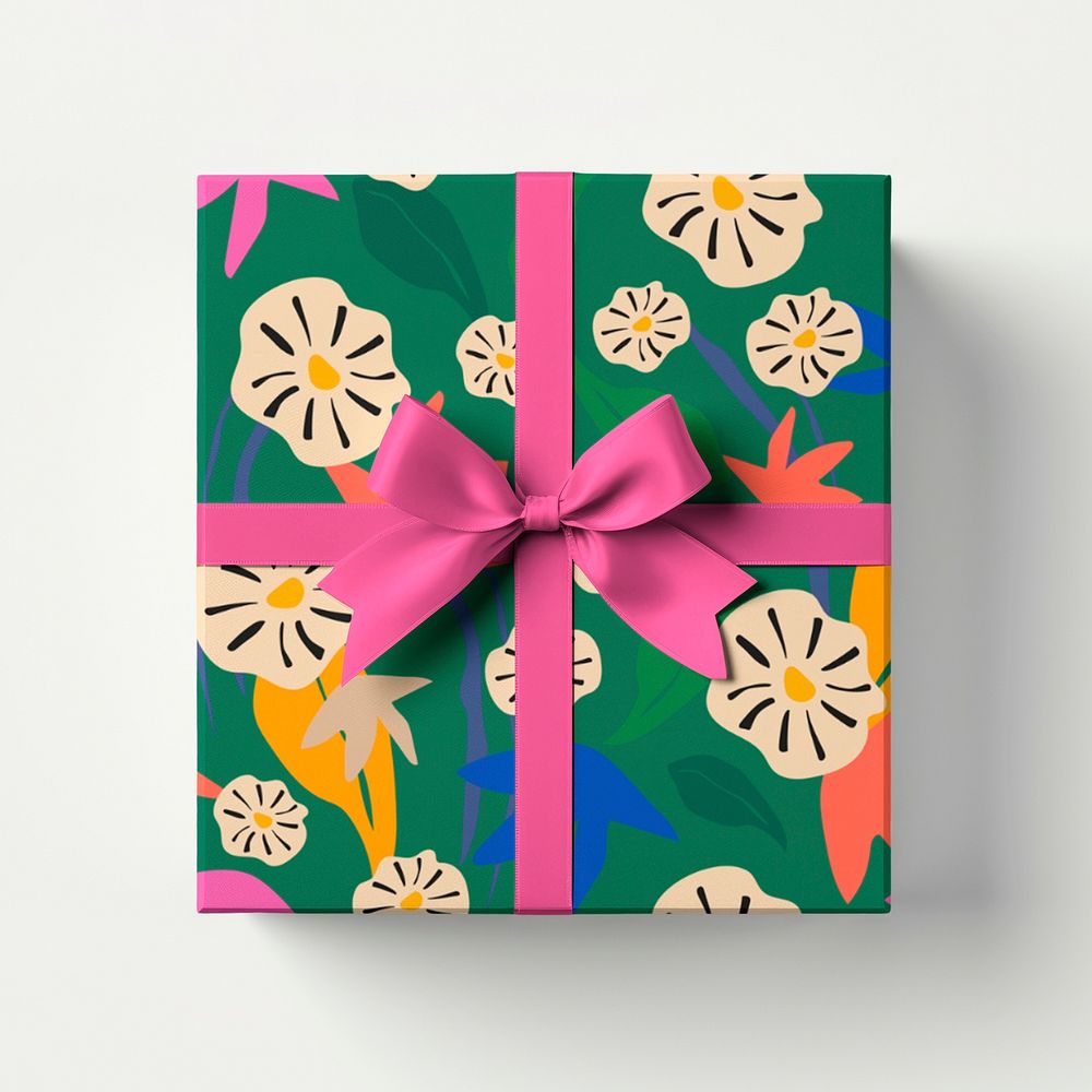 Abstract floral gift box mockup psd