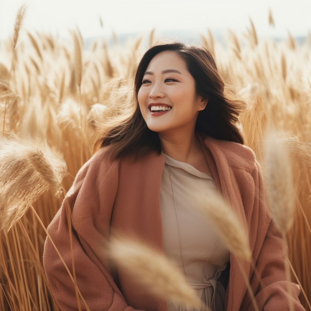Autumn clothing field grass smile. AI generated Image by rawpixel.
