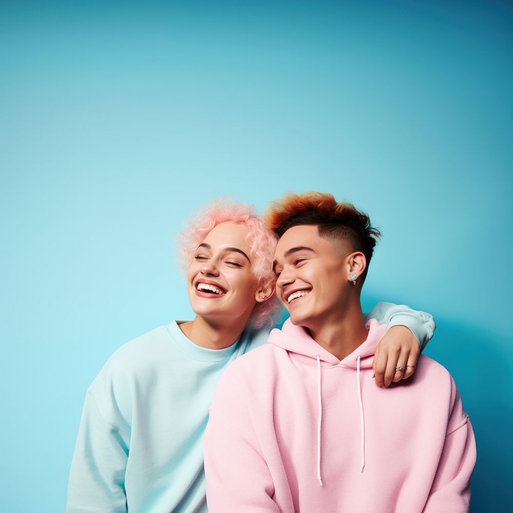 Asian gay couple laughing adult happy. AI generated Image by rawpixel.