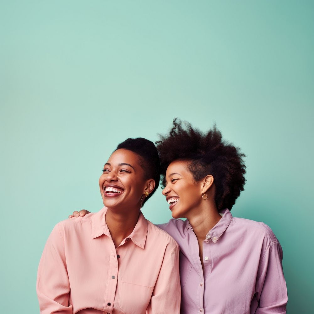 Black lesbian couple laughing adult happy. AI generated Image by rawpixel.