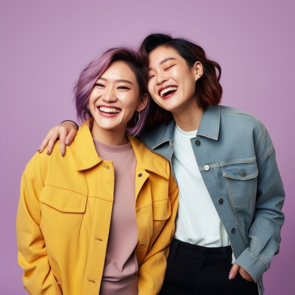 Asian lesbian couple laughing smile adult. 