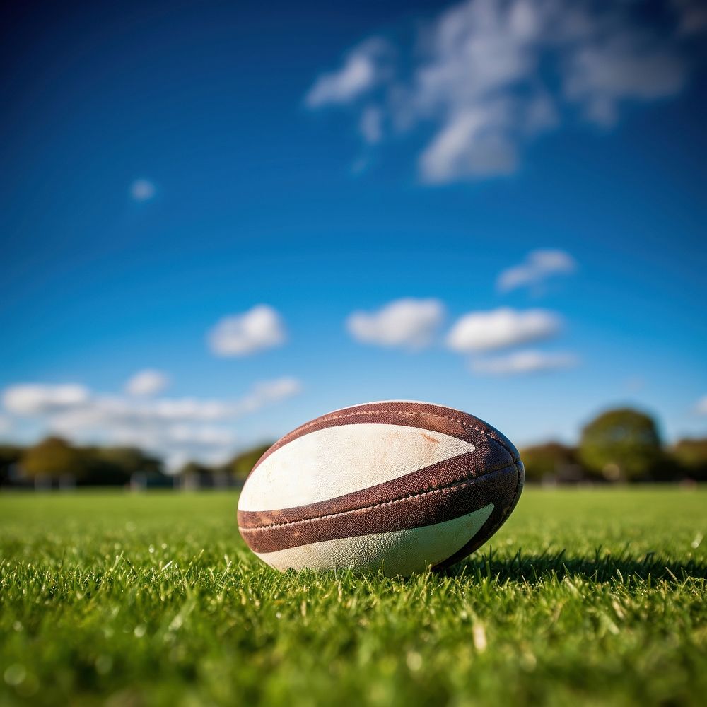 Rugby ball football sports grass. AI generated Image by rawpixel.