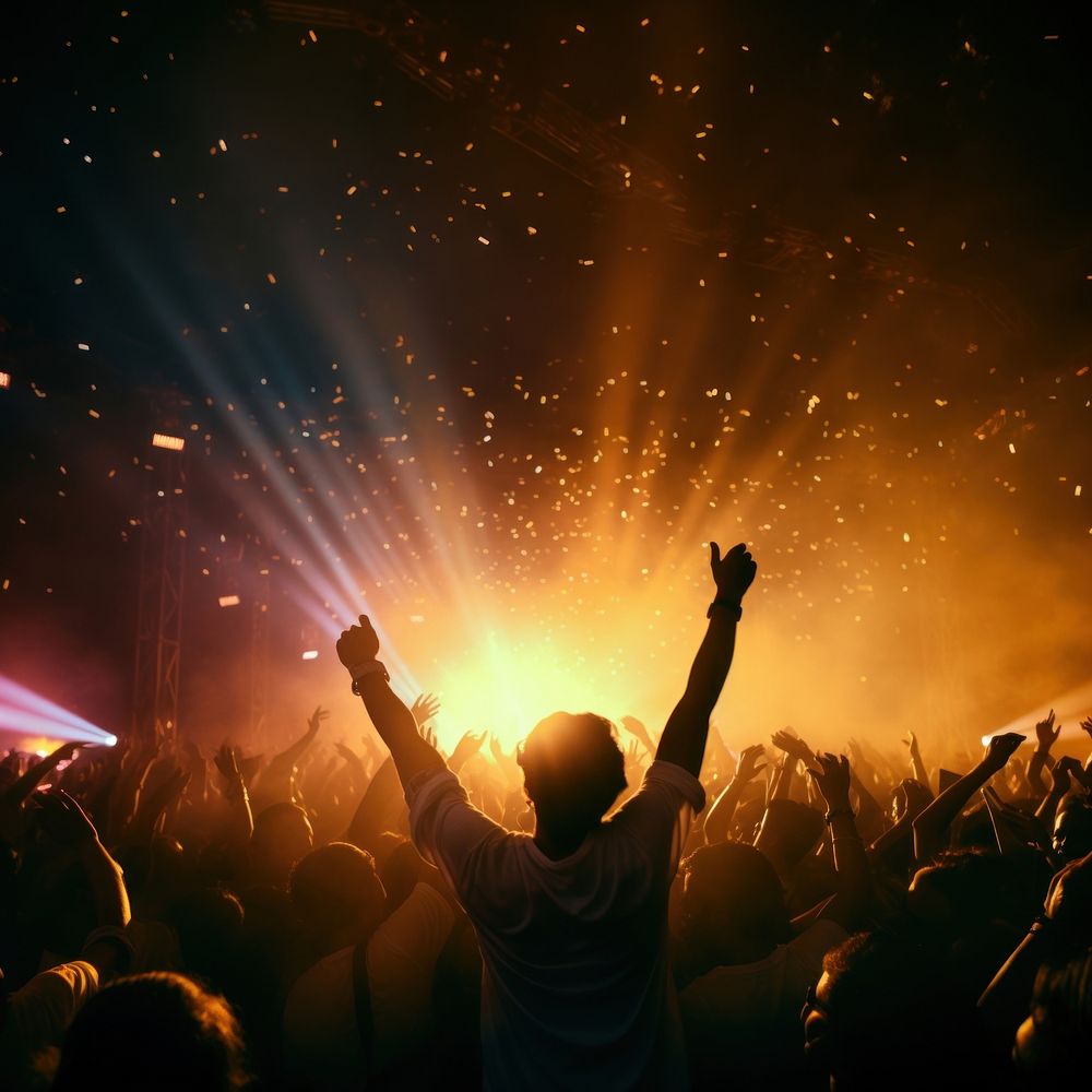 The picture of people in raving concert in Goa. AI generated Image by rawpixel. 