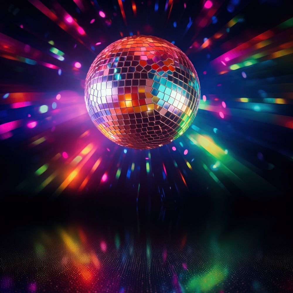 Colorful disco mirror ball nightclub sphere light. 