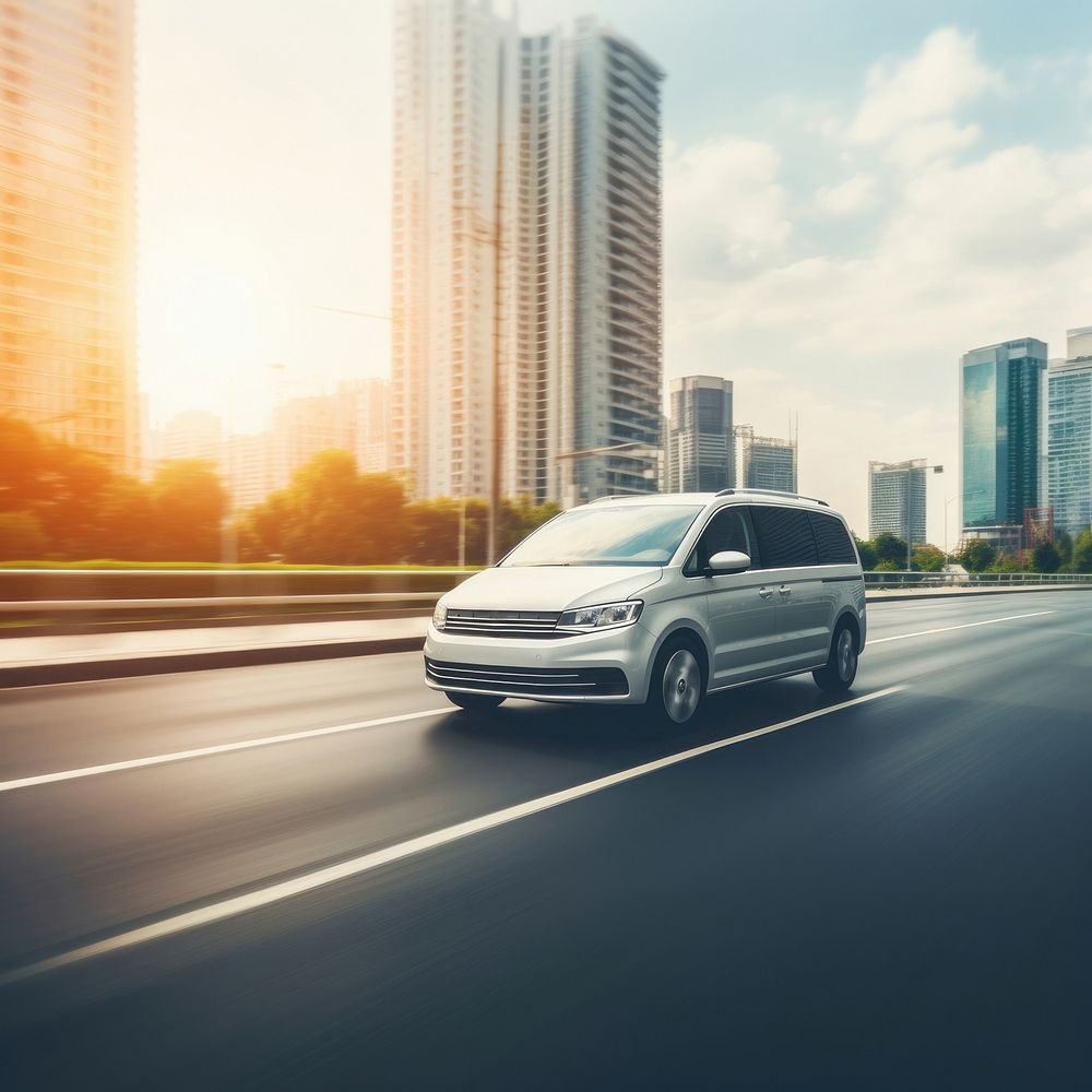 Minivan city vehicle driving. AI generated Image by rawpixel.