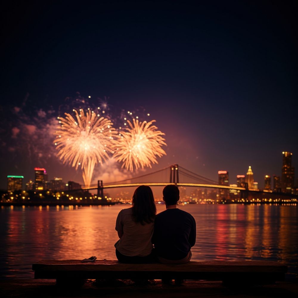 Watching firework fireworks night city. AI generated Image by rawpixel.