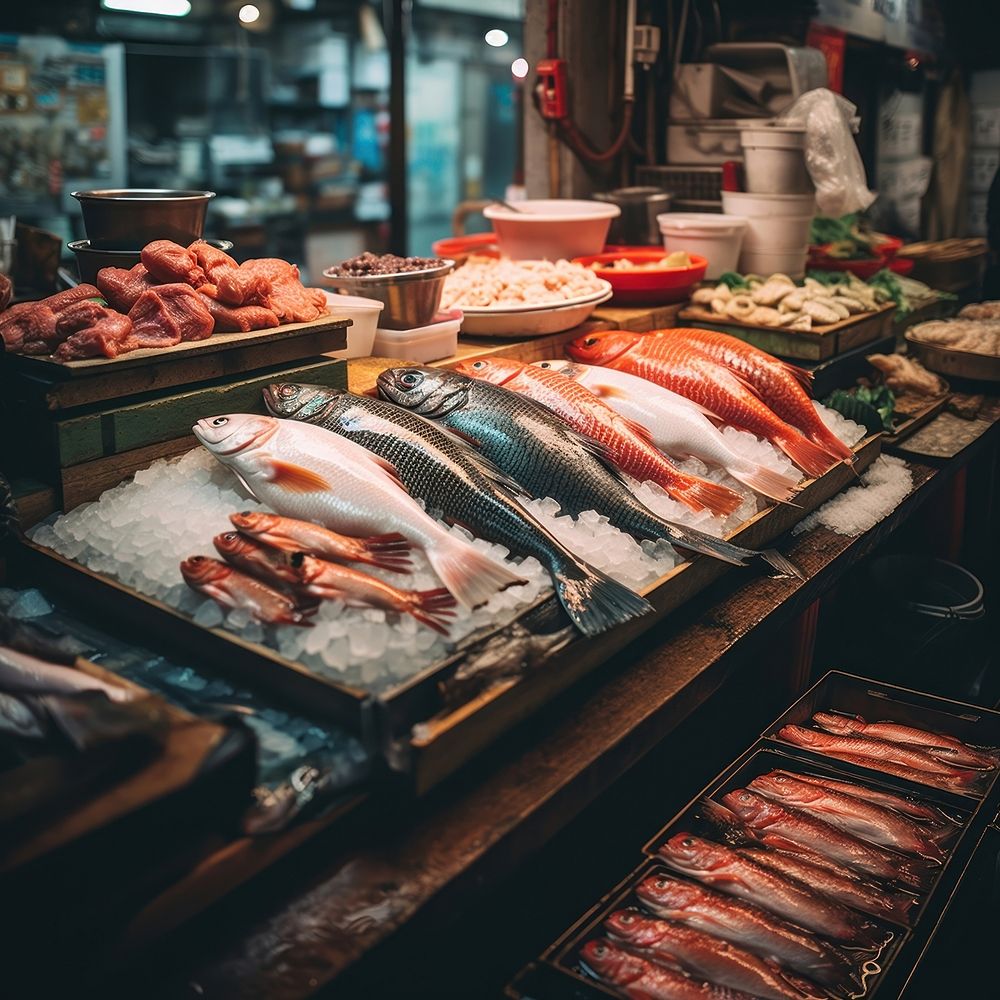 photo of Japanese fish market.  