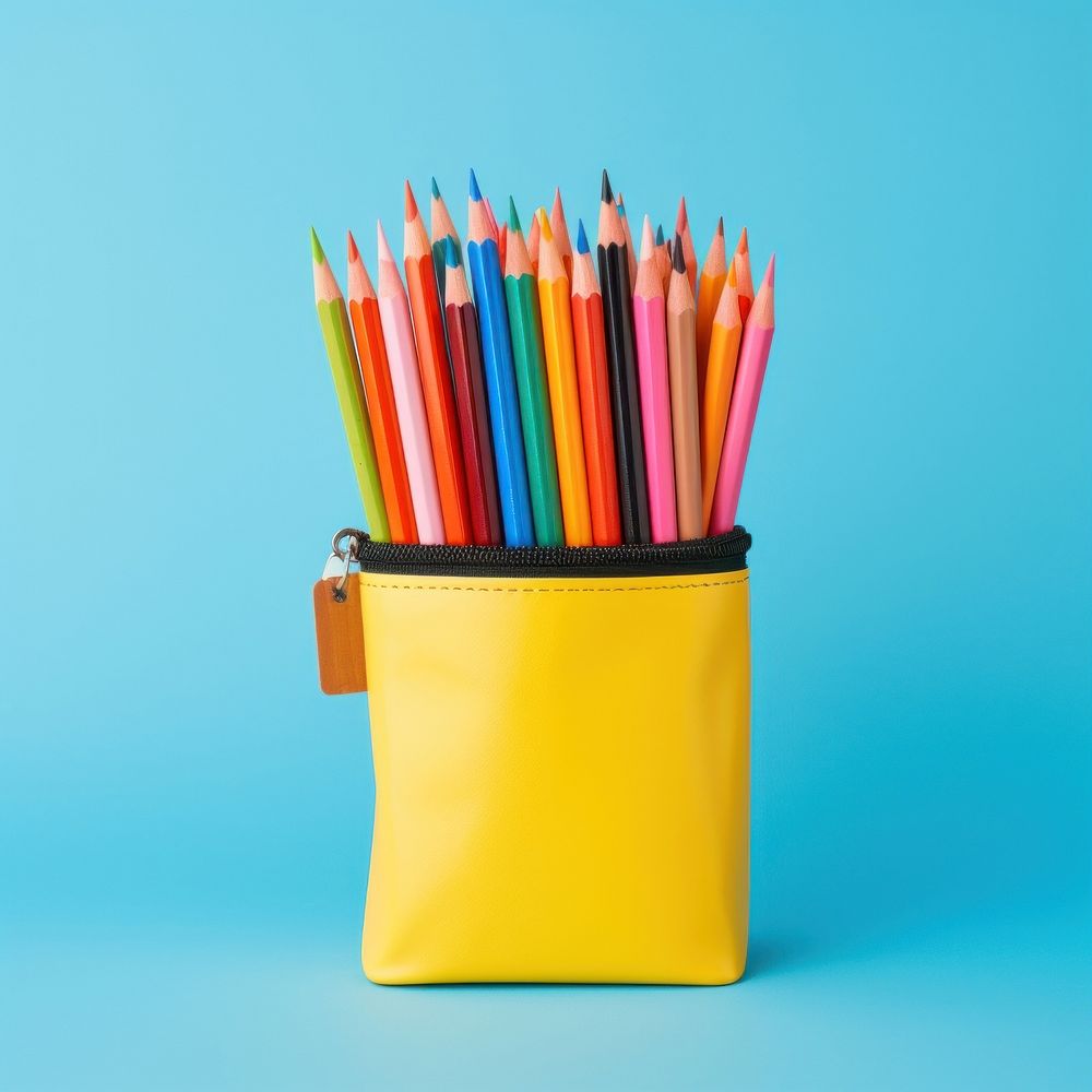 Pencil yellow blue blue background. AI generated Image by rawpixel.