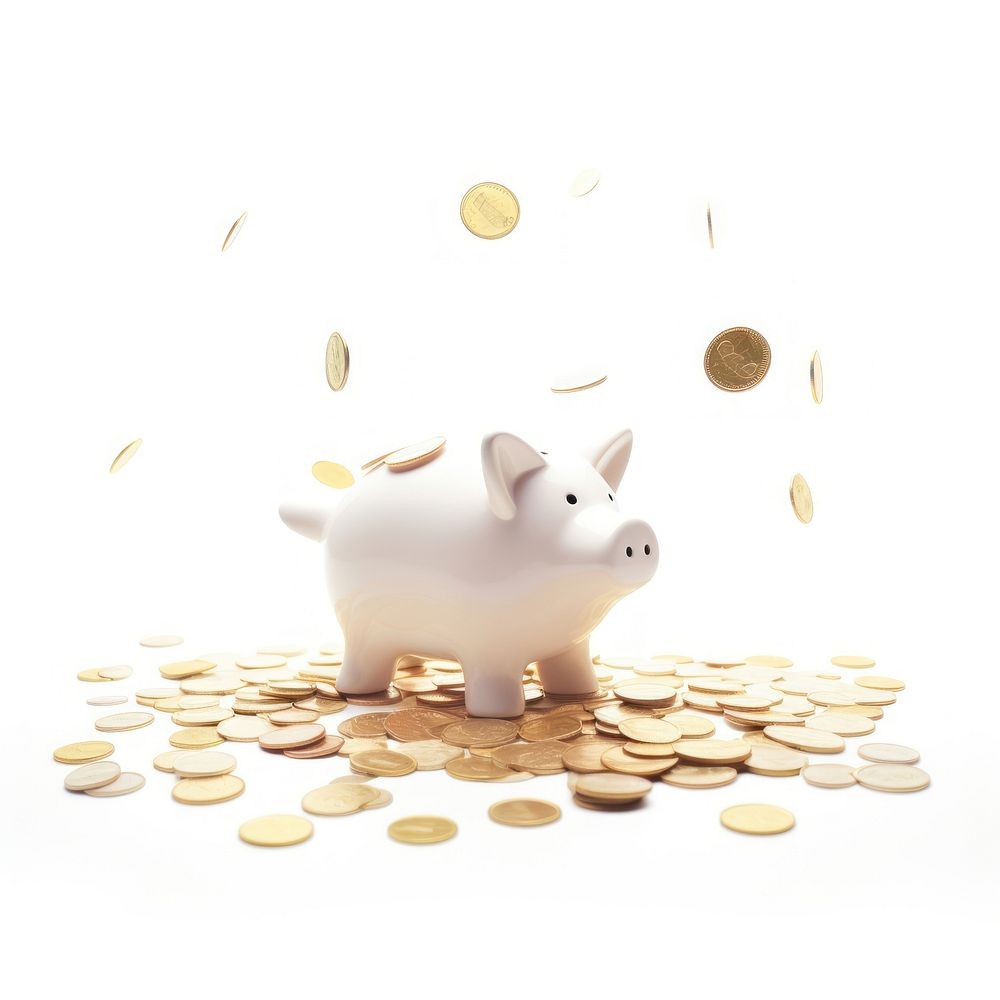 Piggy bank coin mammal white background. AI generated Image by rawpixel.