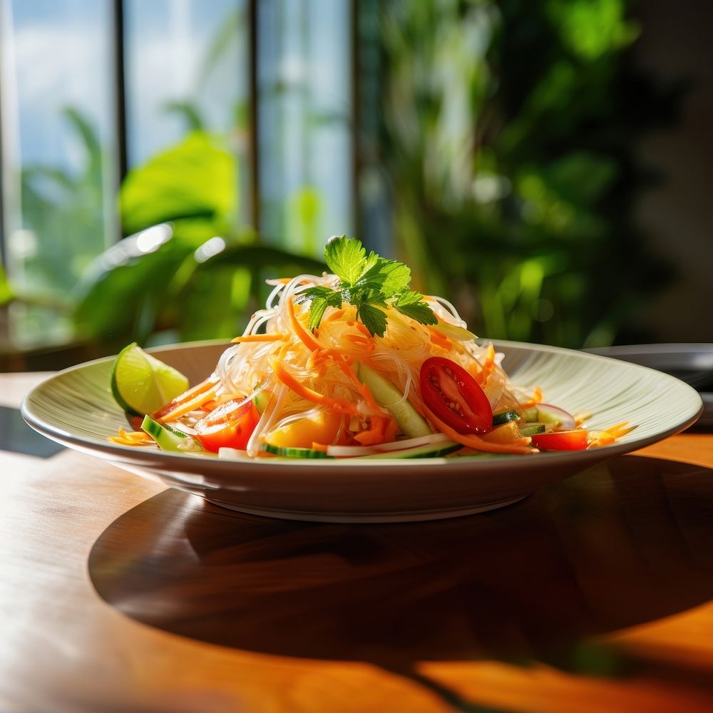 Thai papaya salad table plate food. AI generated Image by rawpixel.