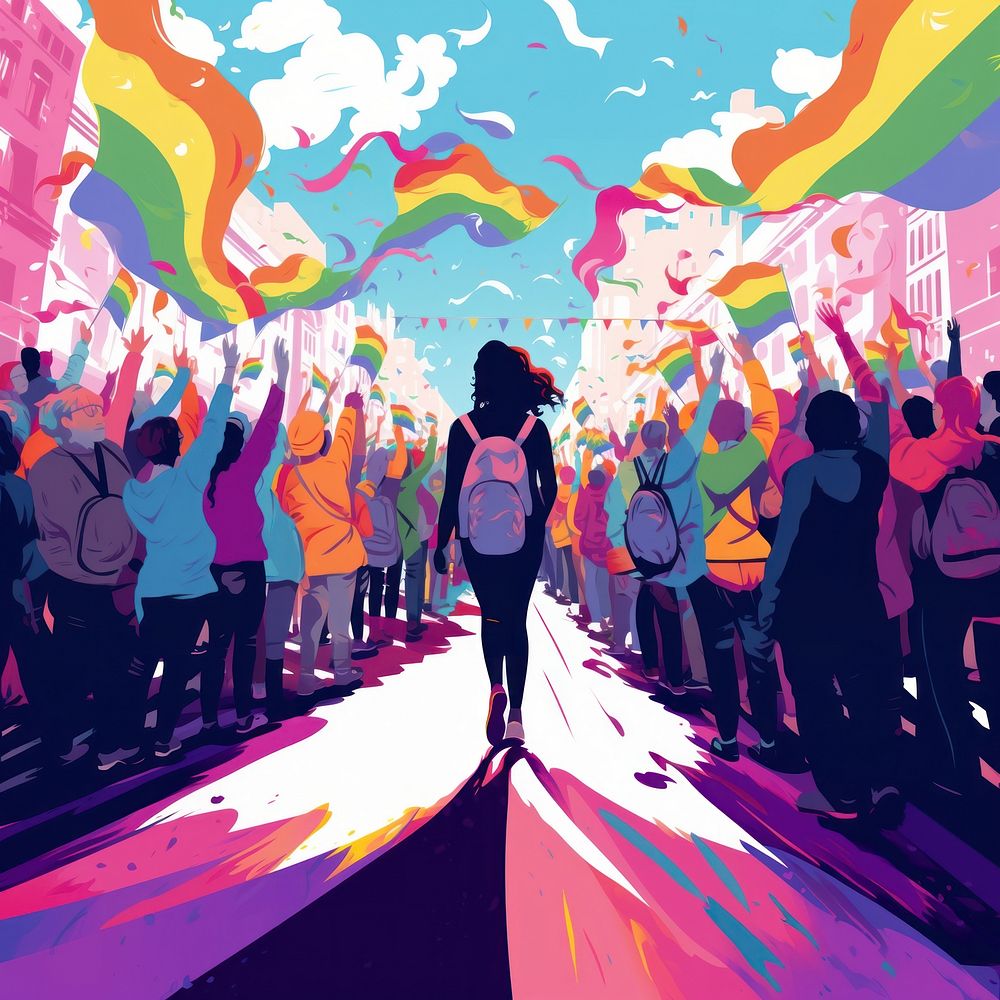 Illustration of parade of Pride month.  