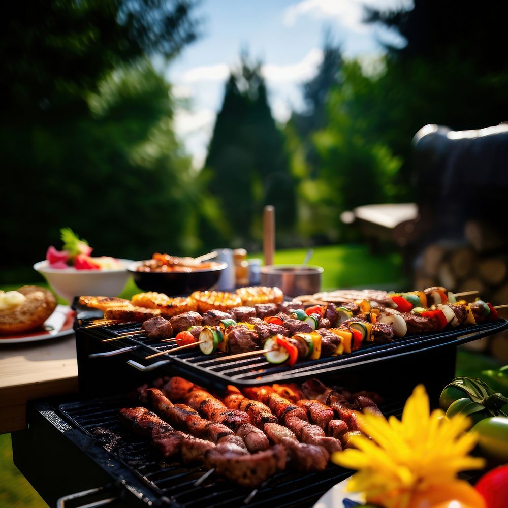 BBQ food party grilling cooking meat. 