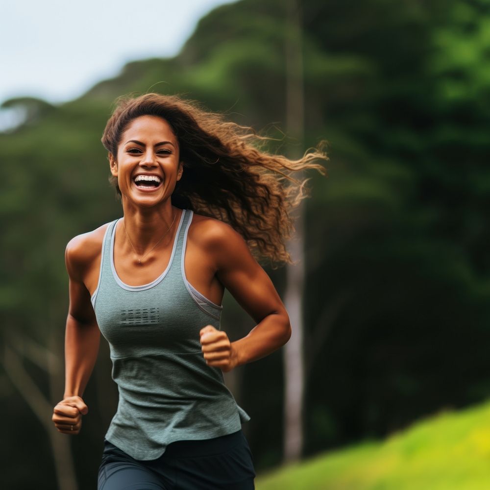 Laughing running jogging nature. AI generated Image by rawpixel.