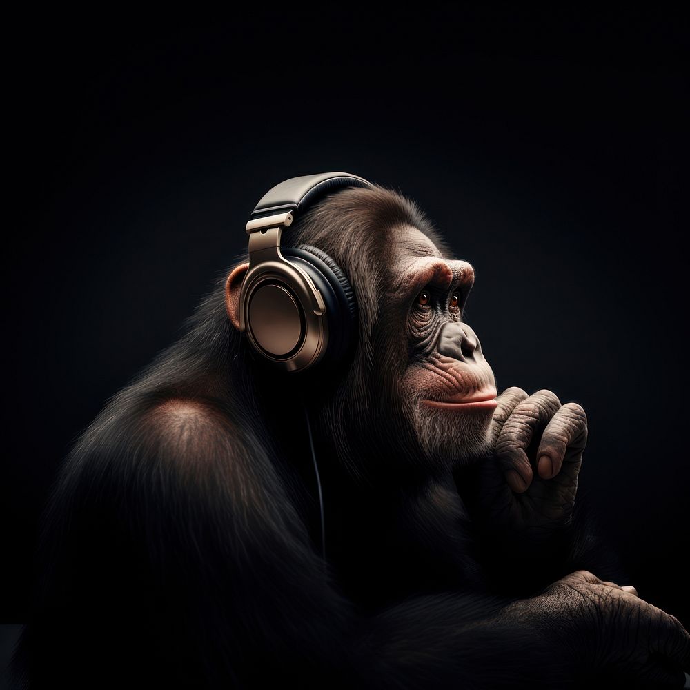 Chimpanzee headphones wildlife monkey. AI generated Image by rawpixel.