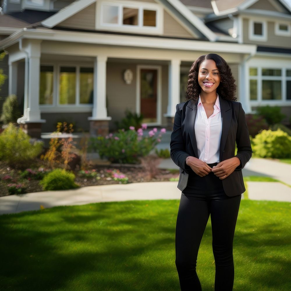 Real estate agency outdoors standing portrait. 