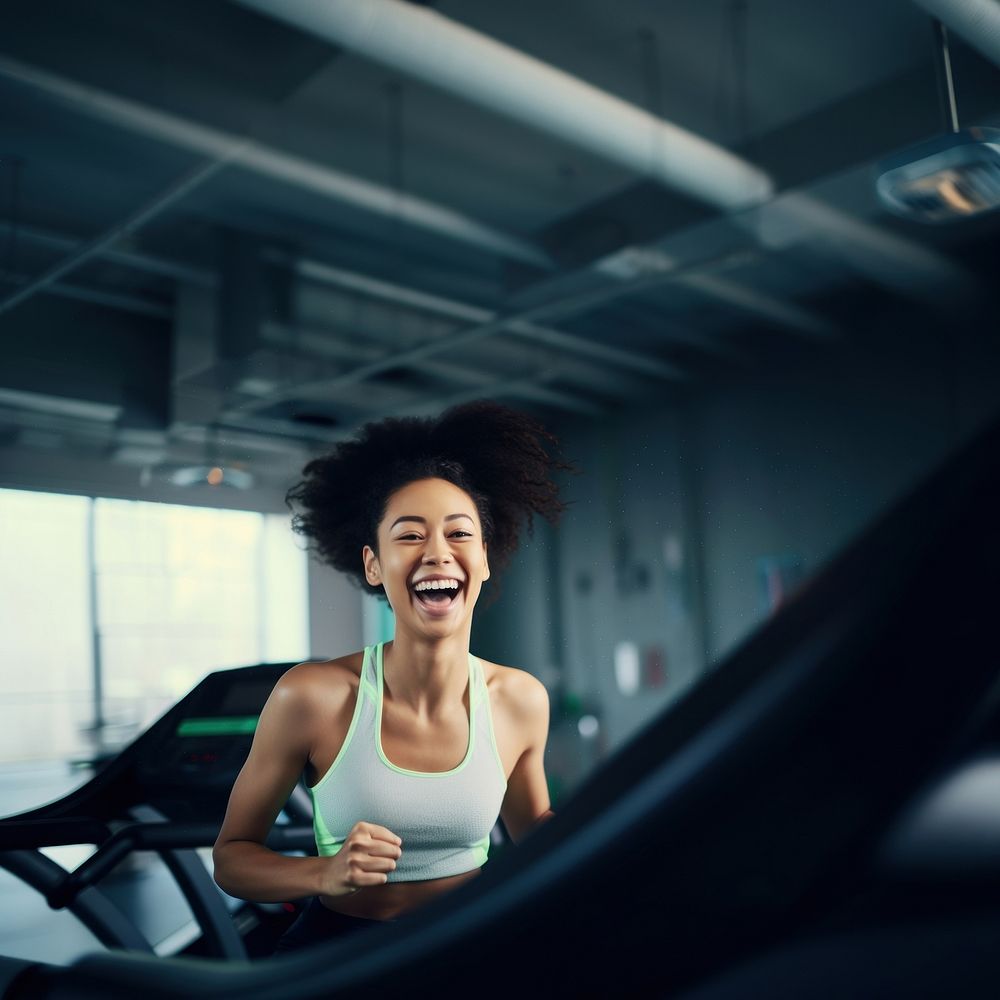 Woman fitness laughing smiling adult. AI generated Image by rawpixel.